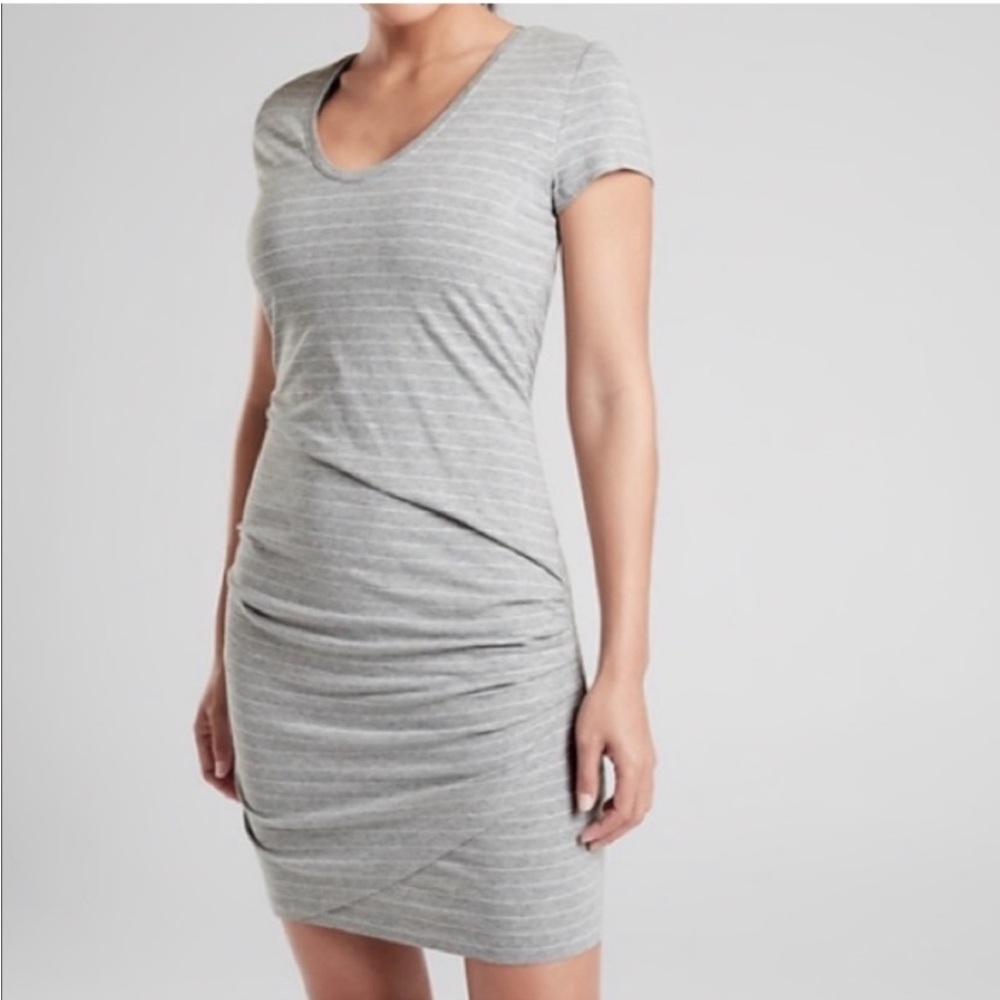 Athleta Central Stripe Dress Gray White Stripes Size S